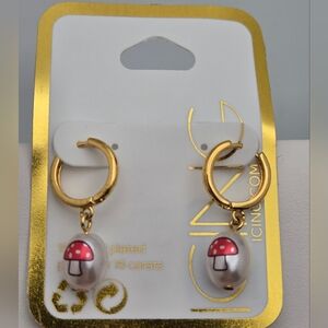 Icing Gold-Plated Mushroom Hoop Earrings w/ Faux Pearl Charms